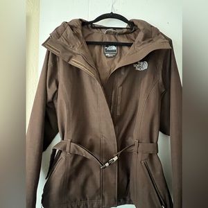 The North Face Brown hooded and belted jacket
